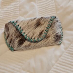 Stylish Fur Clutch with Teal Accents